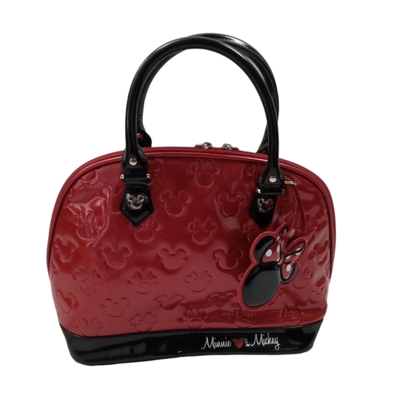 Disney Loungefly Bowler Bag Minnie Loves Mickey Red Black  with Tag - Picture 1 of 11